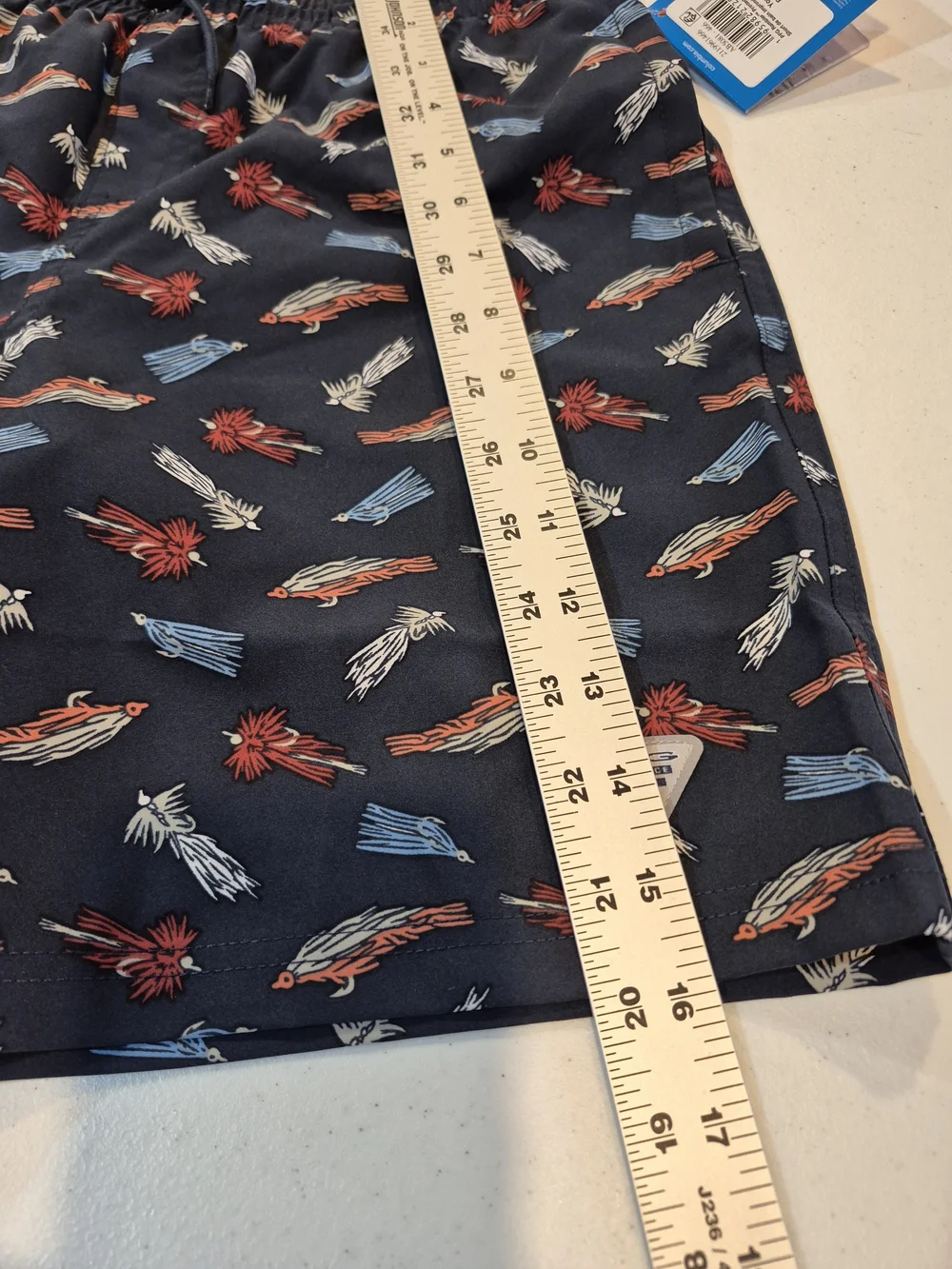Boys Navy Fly Fishing Print Swim Trunks with Elastic Waist and Drawstring 4815